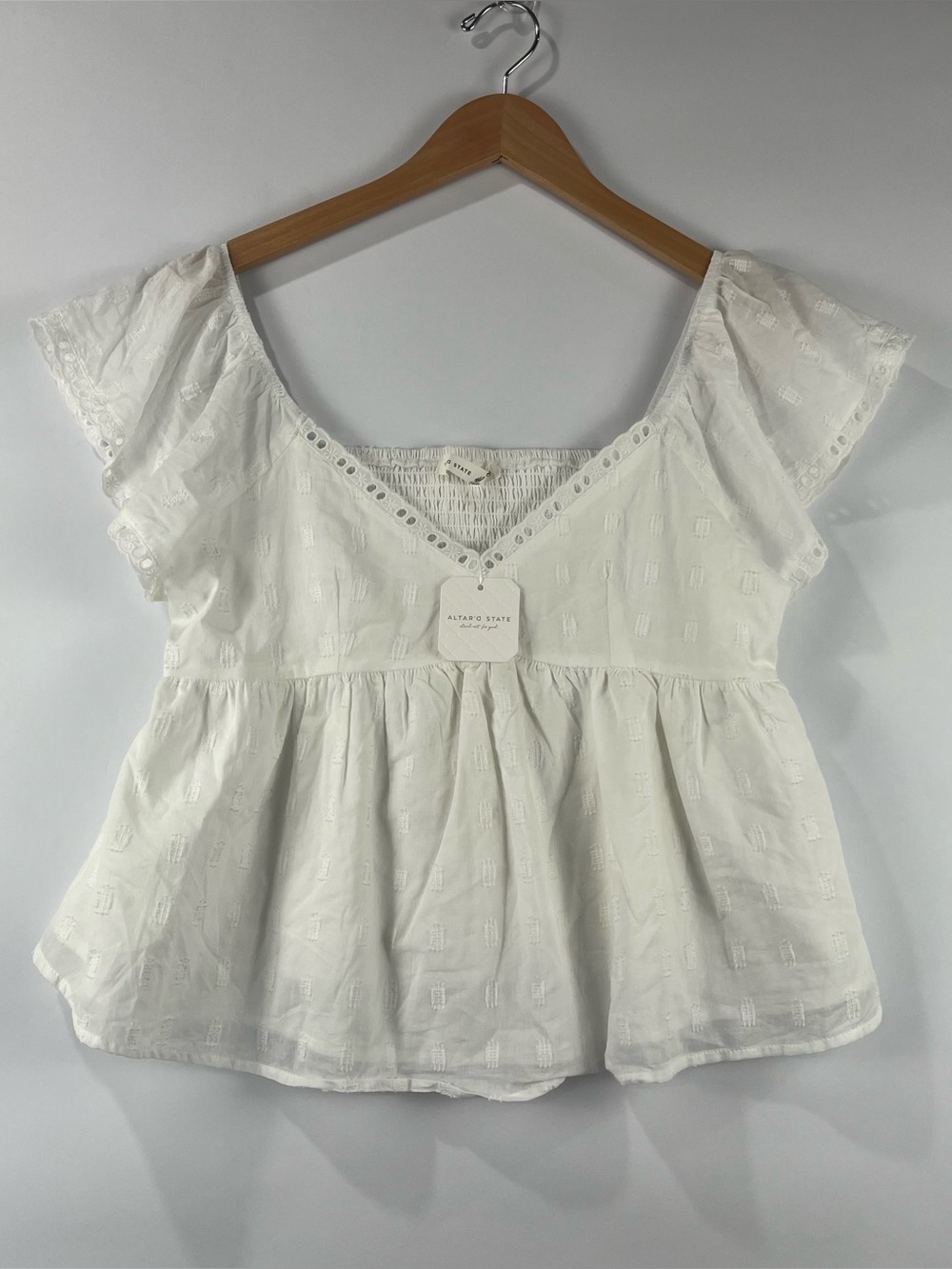 Altar’d State 100% Cotton Lined NWT Eyelet Babydoll Top M